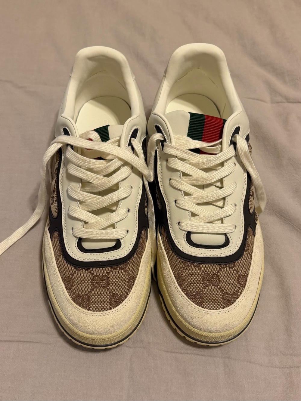 Gucci Men's Re-Web Low Top Canvas and Leather Sneakers Size 12